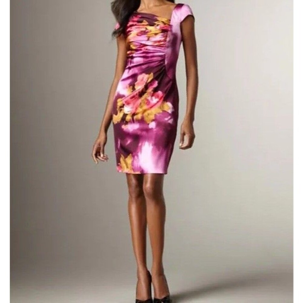 Kay Unger New York $370 Silk Floral-Print Ruched Dress Size: 12